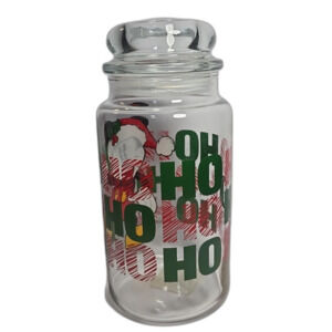 MICKEY MOUSE Christmas Ho Ho Ho Glass Cookie Candy Jar Canister Anchor Hocking